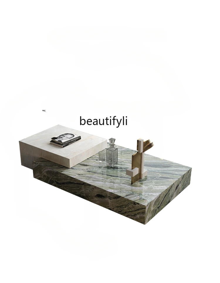 

Natural Marble Coffee Table Living Room Modern Light Luxury Designer Villa Imported Luxury Stone Italian Style