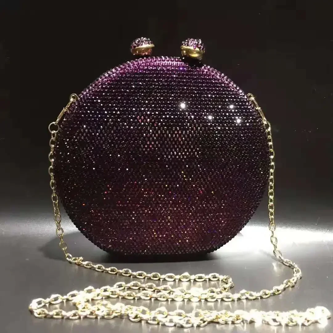 

XIYUAN Elegant Women Purple Crystal Box Clutch Evening Bag Minaudiere Handbags Diamond Wedding Bridal Clutches Purse Bolso Mujer