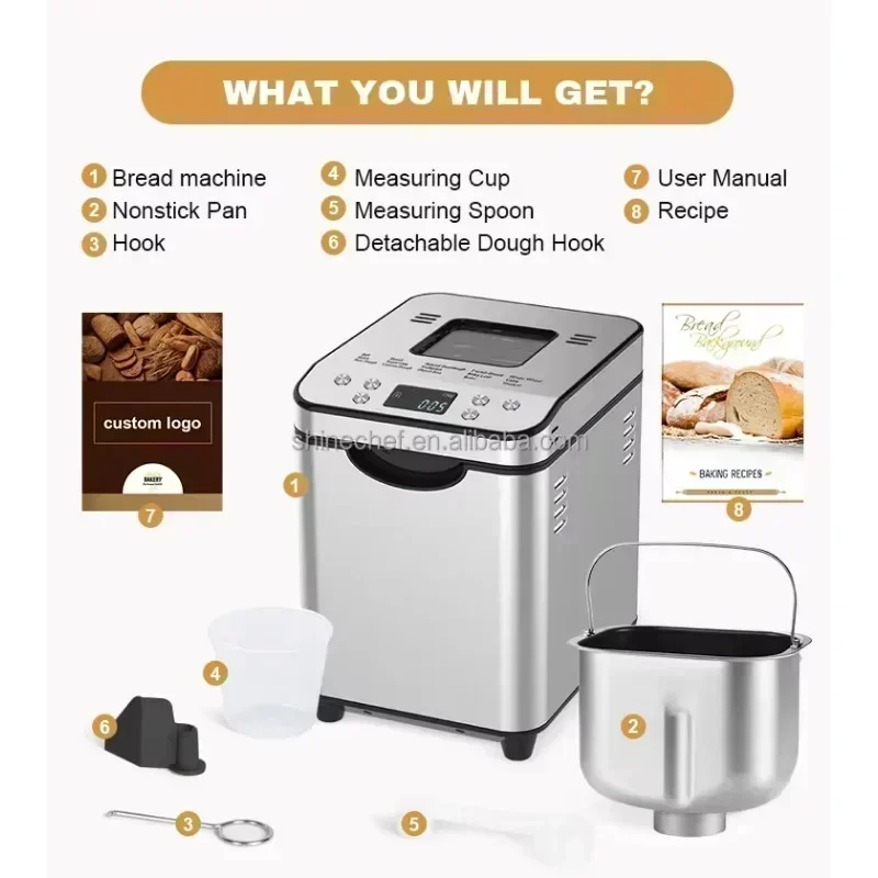 1.5L Fully Automatic Multifunctional Bread Maker Digital Toast Bread Making Machine For Home Breakfast