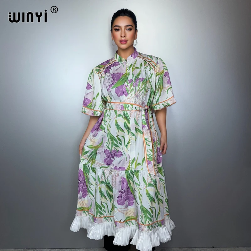 

WINYI muslim woman dresses boho print kaftan party Dress Middle East Female loose holiday abaya dubai luxury Caftan
