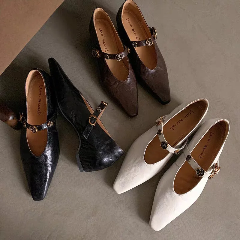 Retro Mid Heel Single Shoes Women's Fashionable Tea Rose Leather Square Toed Korean Loafers New Light Comfortable Women Shoes