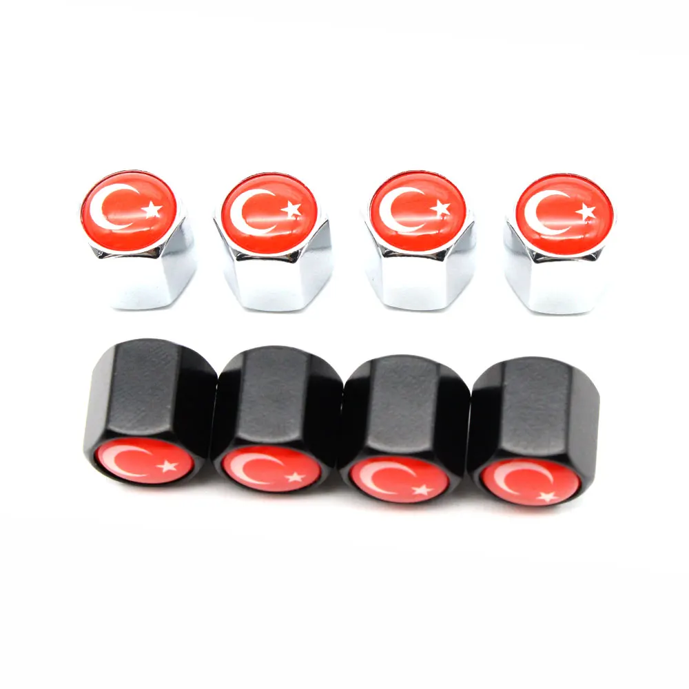 4 Pcs/Set Car Styling Zinc Alloy Turkey flag Style Car Tire Valve Caps Wheel Tires Tire Stem Air Cap Airtight Covers