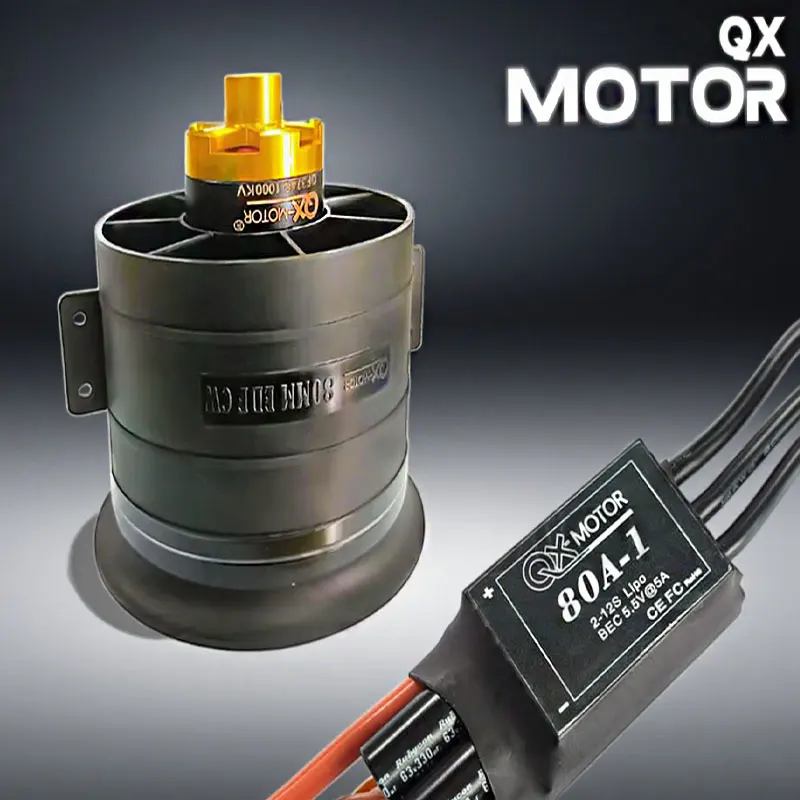 

QX-MOTOR 80 мм канальный вентилятор с 12-лопастным бесщеточным двигателем высокой тяги 1000/2000 кВ + 120 А, электрически регулируемая модель дрона, универсальная