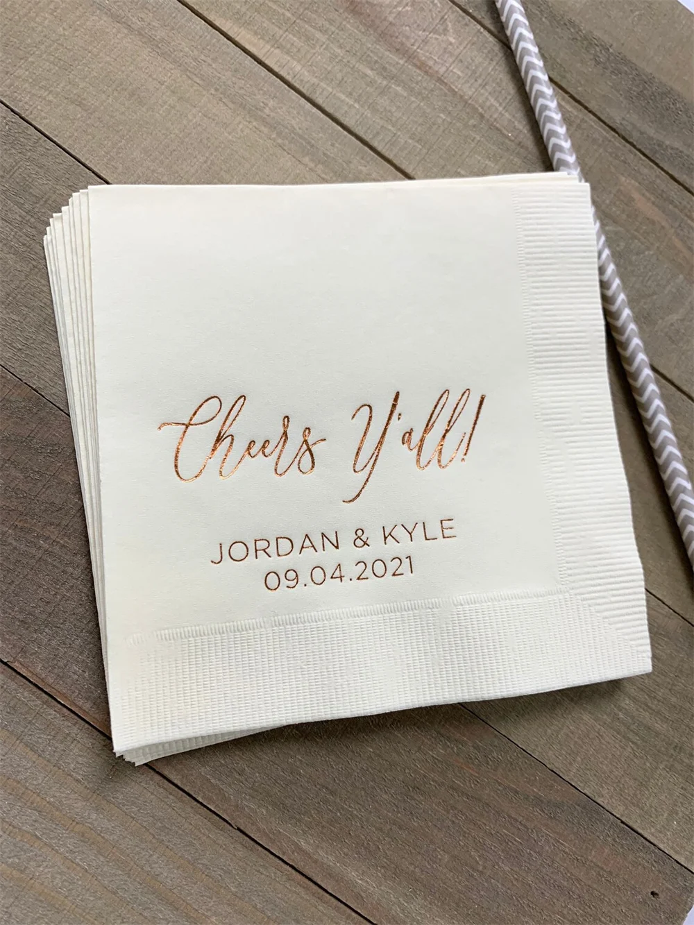 50PCS Personalized Napkins Wedding Napkins Custom Monogram Cheers Y’all Rehearsal Dinner Beverage Cocktail Luncheon Dinner Guest