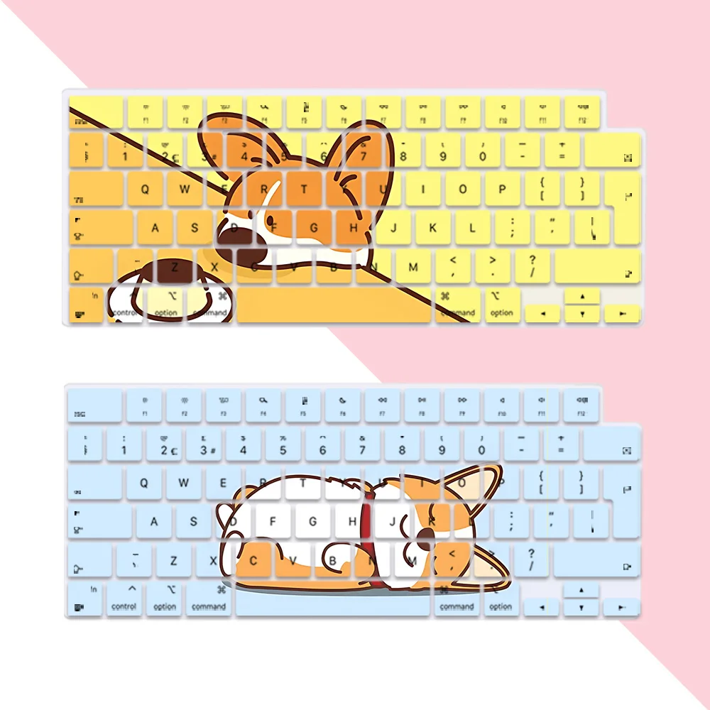 

Cartoon dog corgi EU Layout Soft Silicone Keyboard Cover for Macbook pro 14 M1 M2 M3 A2442 A2485 A2779 Air M2 M3 A2681 A2941