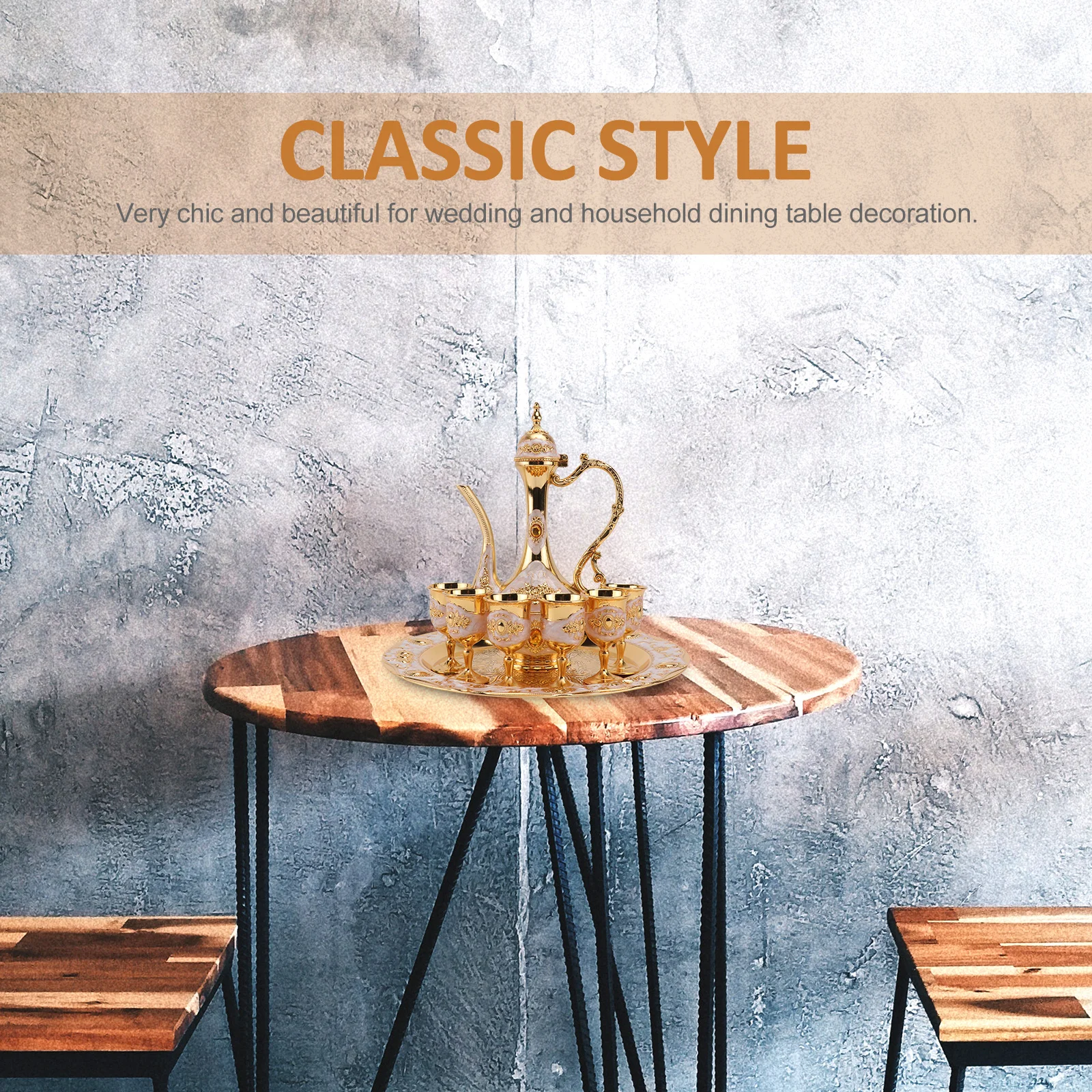 

1Set Decorative Wine Set Golden Chic and Beautiful for Wedding and Household Use Metal Material Long Serving Time