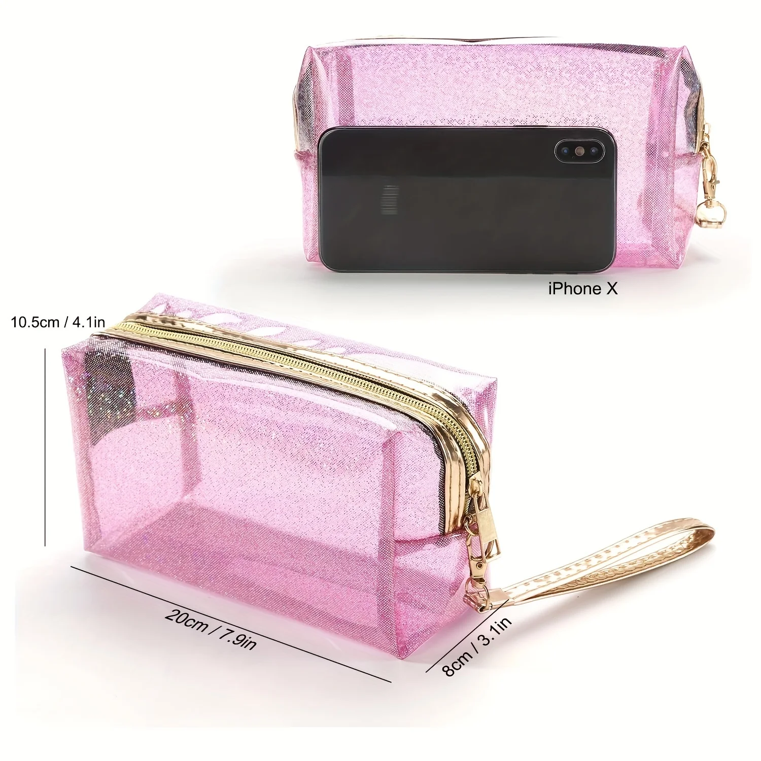 4Pcs Waterproof Cosmetic Bags PVC Transparent Zippered Toiletry Bag With Handle Strap Portable Clear Makeup Bag Pouch For Bathro