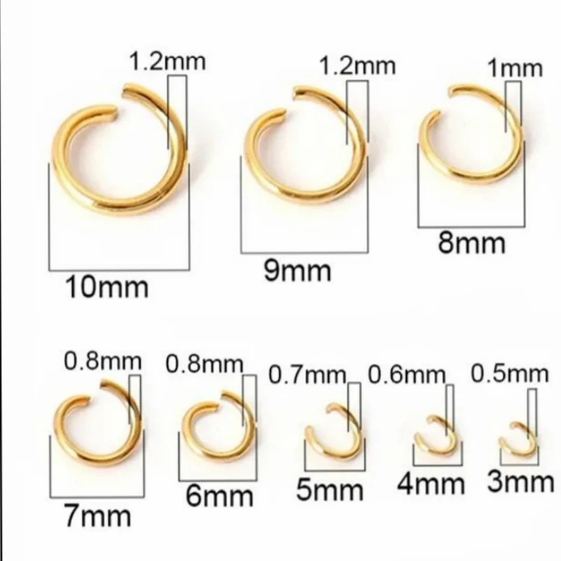 

1000pcs/Lot 0.5*3mm 0.8*5mm Steel Gold Color Stainless Steel Open Jump Ring Finding