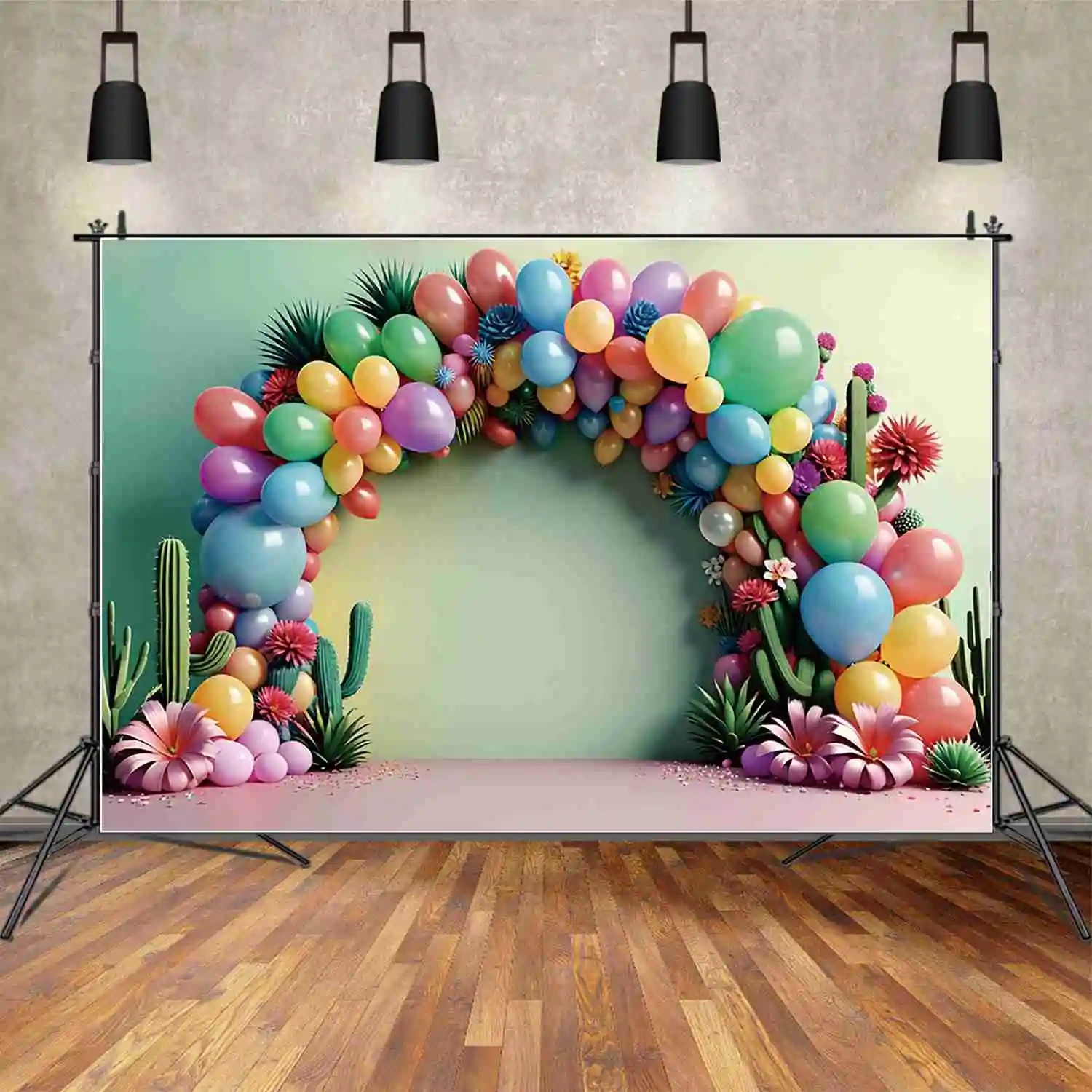 MOON.QG Balloon Arch Backdrops For Photography Baby Gradient Cactus Birthday Party Photo Backgrounds Tropical Studio Accessories