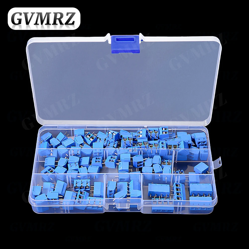 100PCS PCB Screw Terminal Block Connector KF301 Pitch 5.0MM 2P 3P 4P Splicable Kit Box KF301-2 Blue KF301-2P KF301-3P KF-301