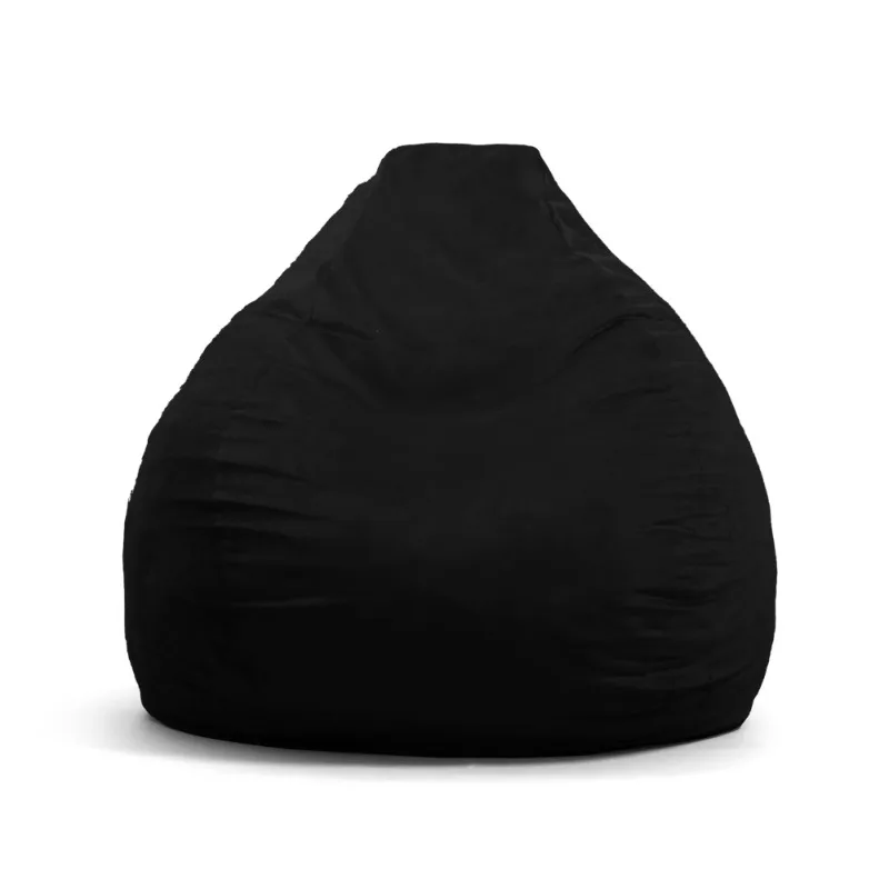 Lotus Foam Filled Teardrop Bean Bag Chair with Removable Cover, Black Plush, Soft Polyester, 4 feet Big