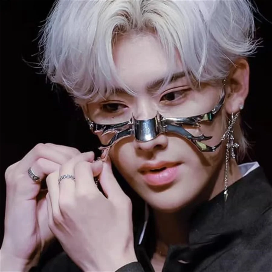 Metal Half Face Mask Split Lower Nose Face Accessory Alloy Cosplay Mask Trendy Cool Cosplay Decorative Mask For Easter Party