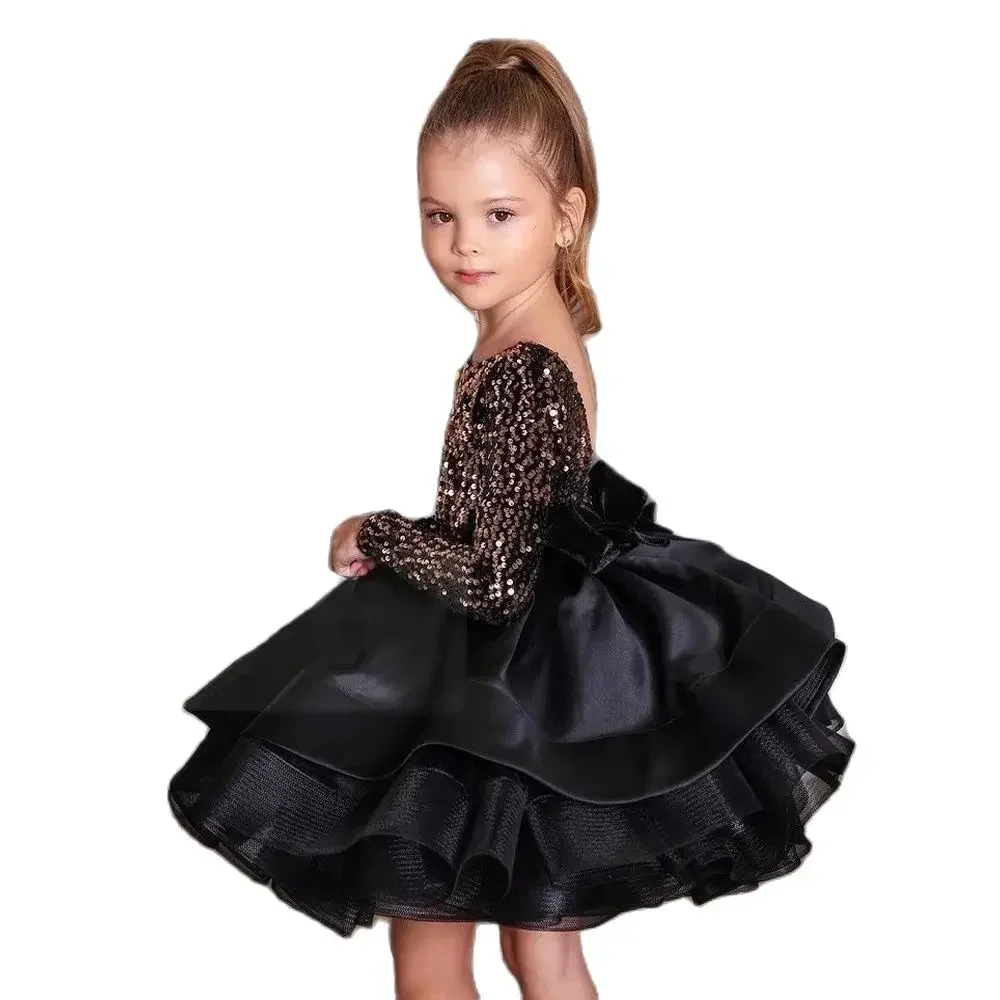 Robe de princesse vintage pour bébés filles, robes de marque Bling pour enfants, robe Tutu à manches longues pour enfants, fête de mariage et anniversaire, Everther