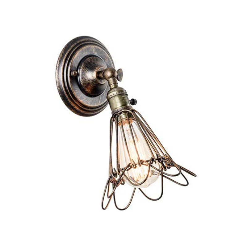 Antique Adjustable Wire Cage Wall Lamp Industrial Swivel Wall Light for Loft Cafe Bar Hallway Restaurant Bedroom Indoor Decor