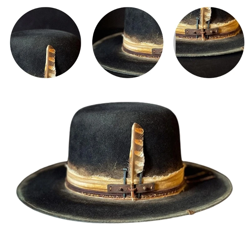 Wool Flat Top Fedora Hat for Men Adult Stage Performances Hat Theme Party Cap Masquerade Dress Up Costume Panama Hat