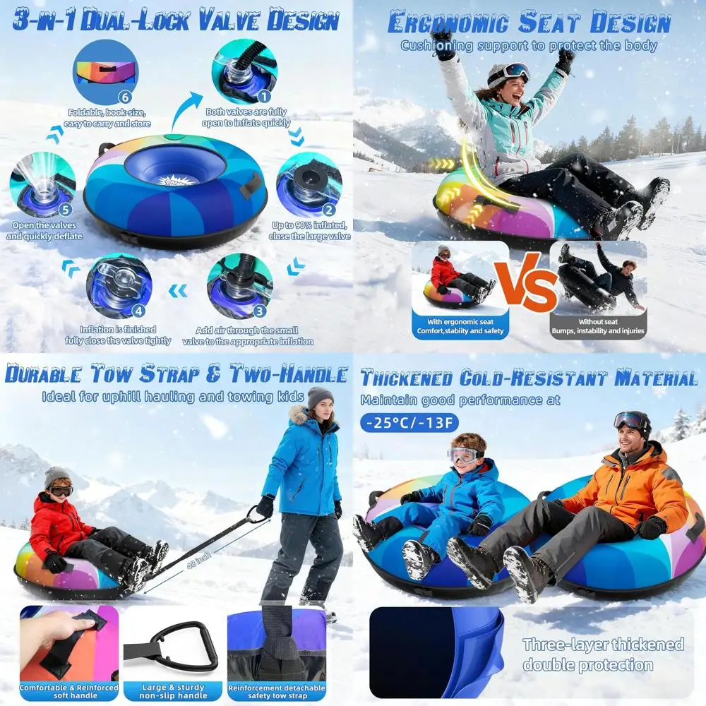 

Inflatable Snow Tube Sled, 48 Heavy-Duty Canvas-Covered Sled for Sledding, Fun Winter Outdoor Toy for Kids and Adults, Ideal Gif