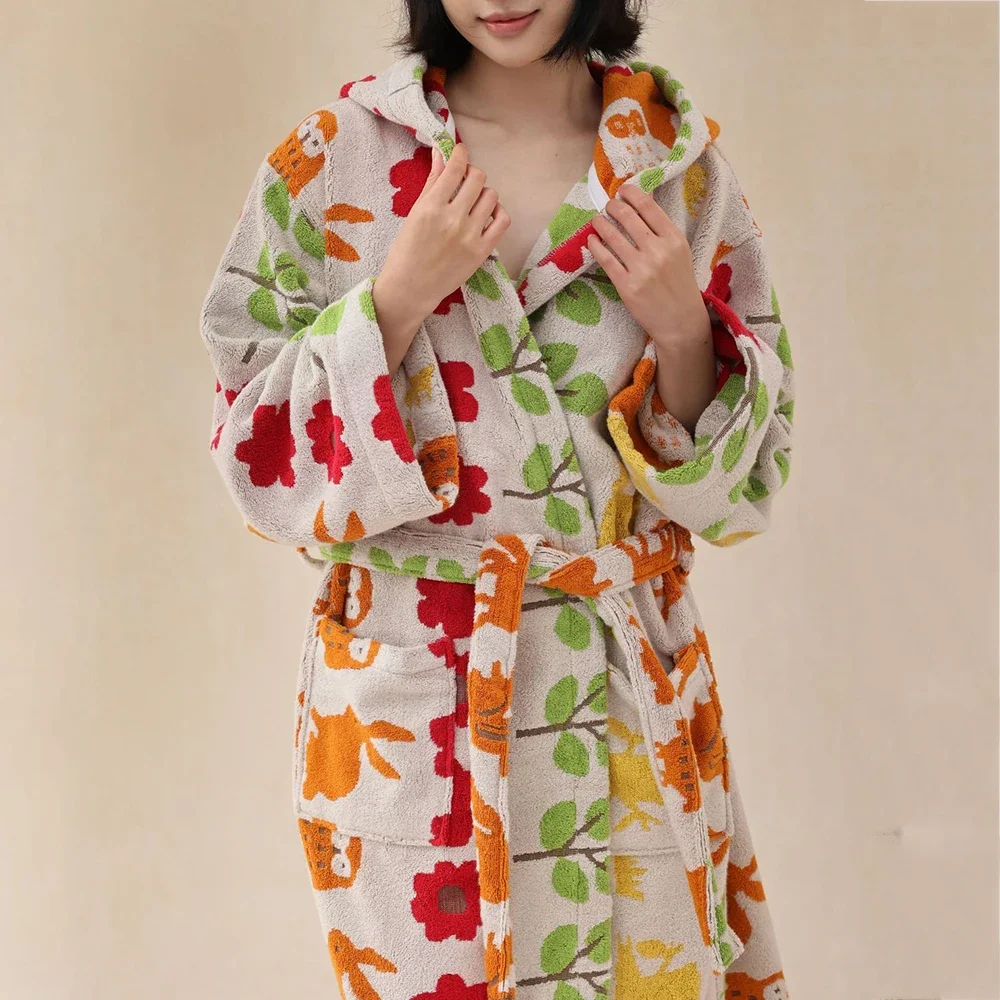 Asciugamano in spugna Kimono con cappuccio abito da bagno autunno inverno cotone abito lungo adulto bambini addensare indumenti da notte caldi