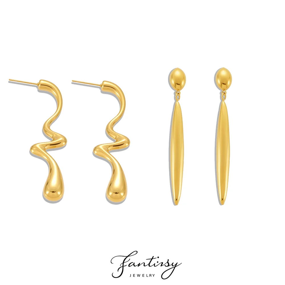 

Золотые, серебряные серьги-капли из нержавеющей стали 316, женские позолоченные длинные серьги-гвоздики в форме воды 18 карат, водонепроницаемые ювелирные изделия