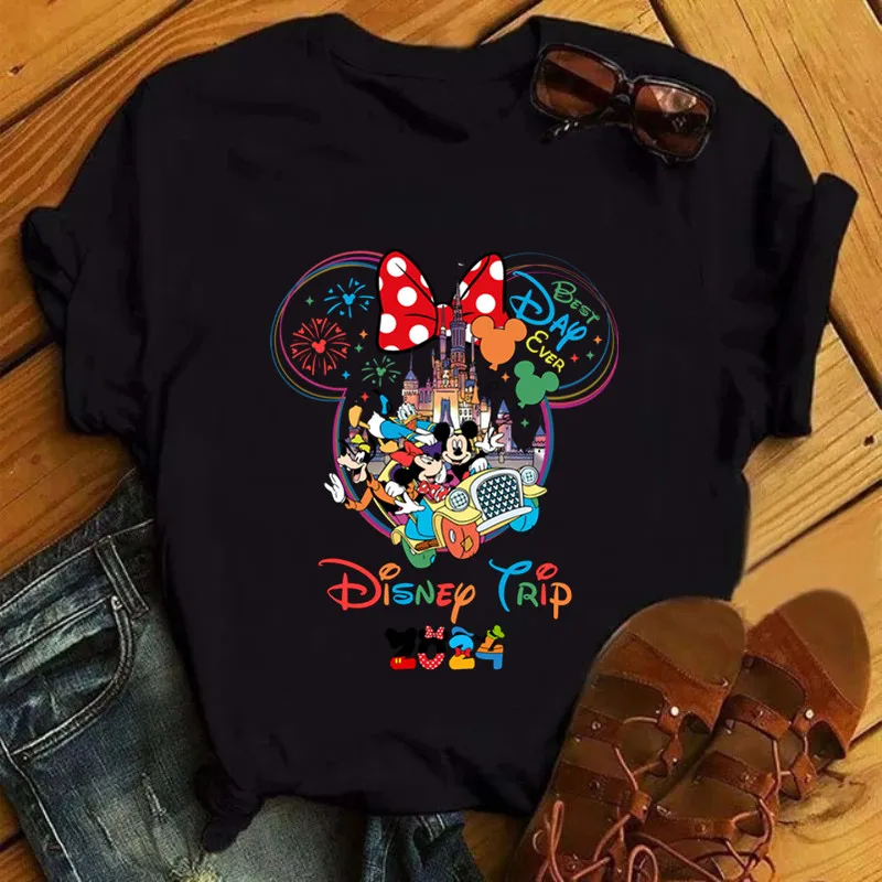 Disney Trip 2024 Fashion Women T-Shirt Funny Mickey Minnie Tshirts Female Disneyland Vacation Tees Tops