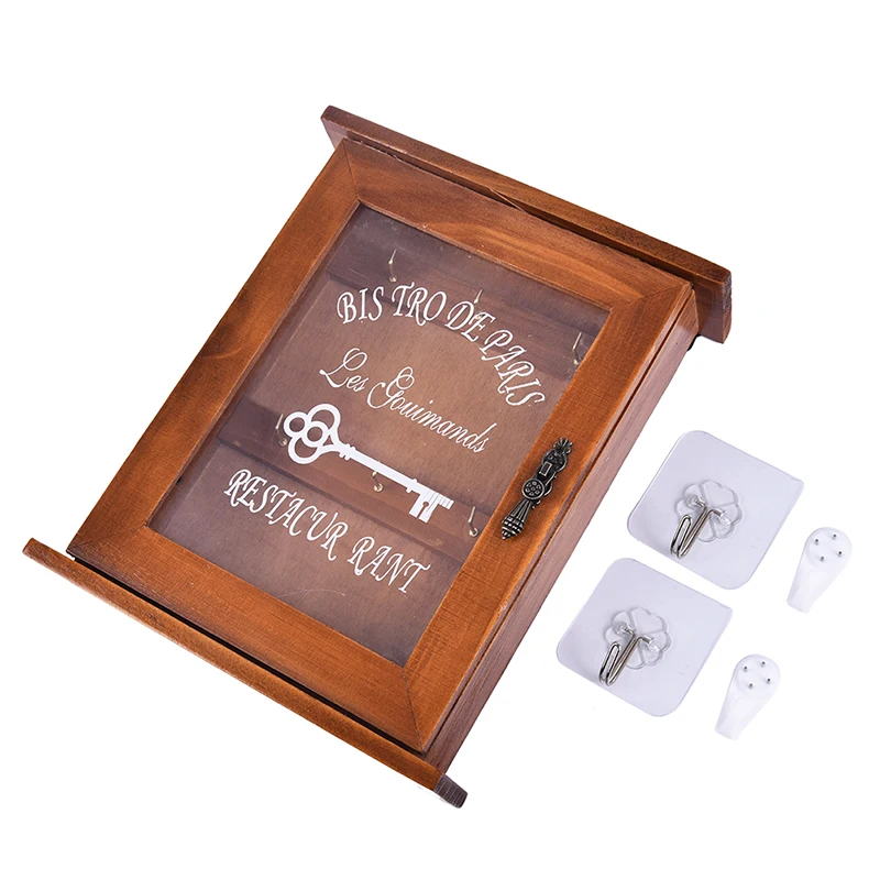 ^European Style Wooden Key Holder Box Wall Mounted Key Box With 6 Hooks Wall Mounted Handmade For Home Decor, 21x6x25 Cm