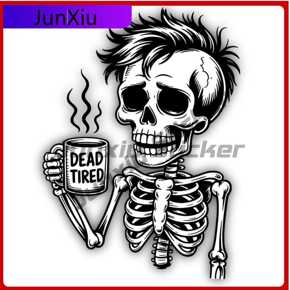 

Dead Tired Skeleton Uncombed Hair Occlusion Scratch Vinyl Sticker Adult Humor Blue Collar Humor Decal Feline Truck Car Laptops