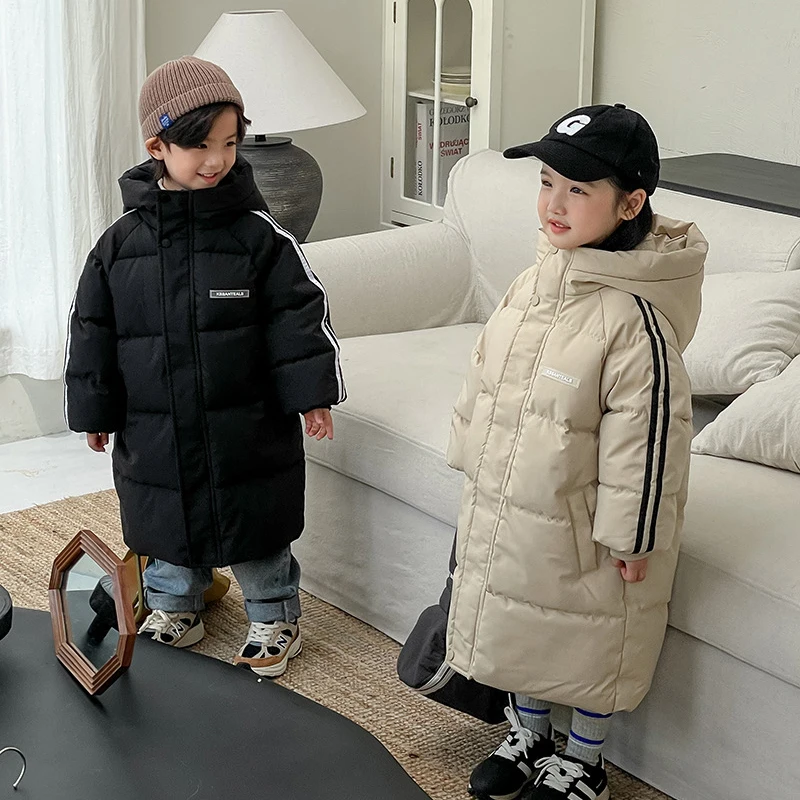 Winter Jungen Mädchen plus samt warme Kapuzenjacke 2-9 Jahre alt koreanischer Daunenmantel Verdickung 2023 Mode Kinderkleidung