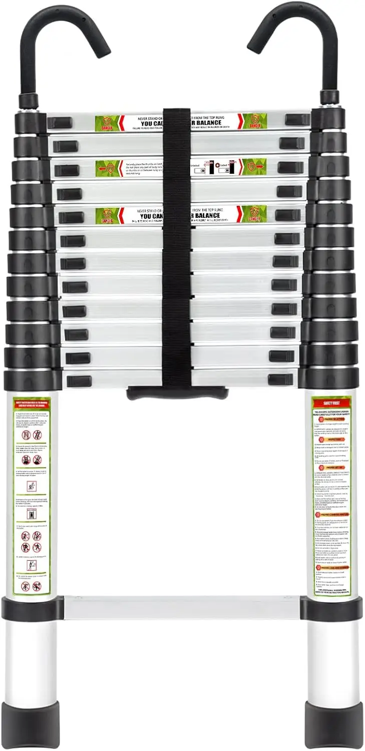 

Алюминиевая телескопическая лестница 16,5 футов со стабильным крючком и нескользящими ножками, емкостью 330 фунтов для домашнего и наружного использования.