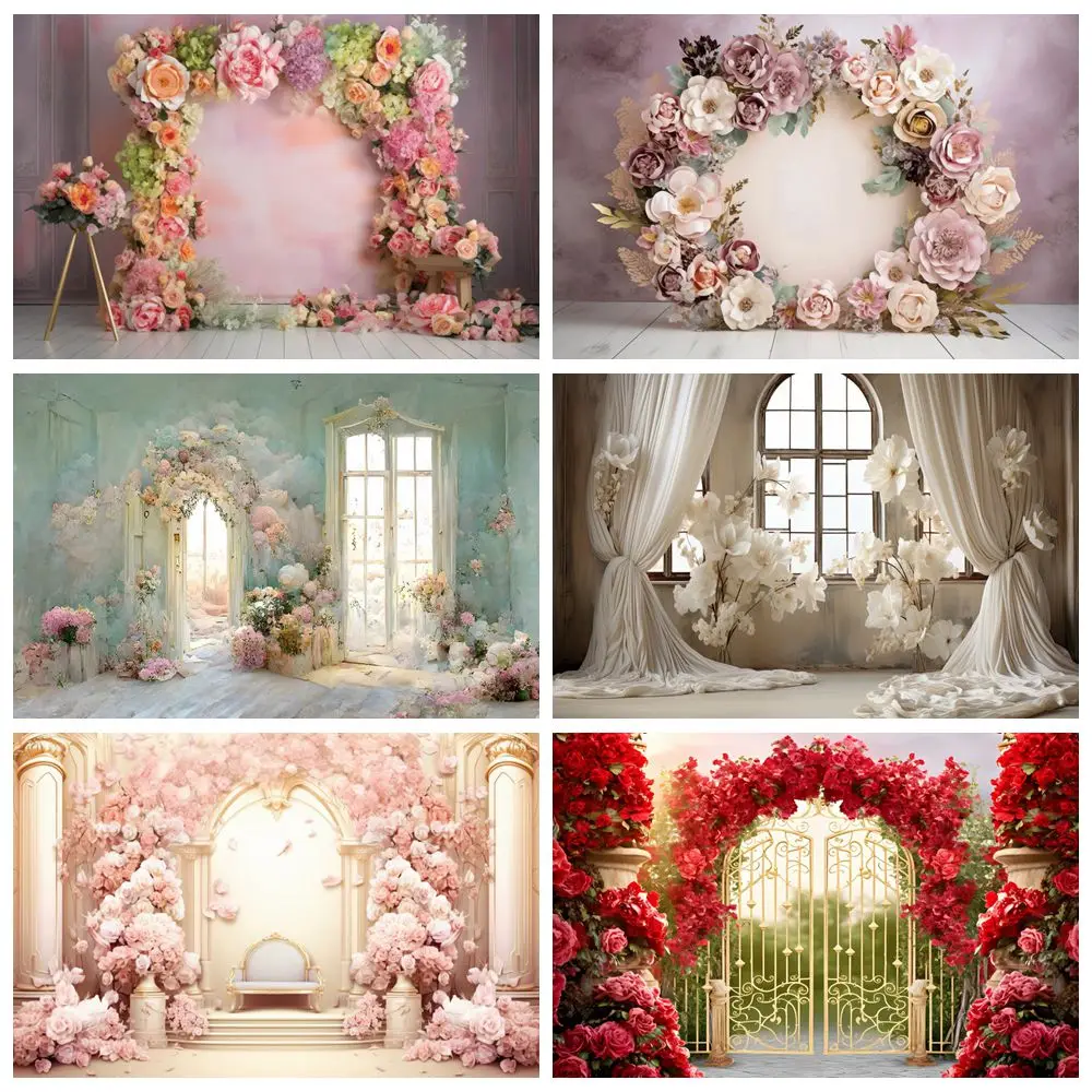 

Boho Flowers Wedding Backdrop Bridal Shower Engaged Ceremony Party Bride Portrait Photography Background Wall Decor Photo Studio