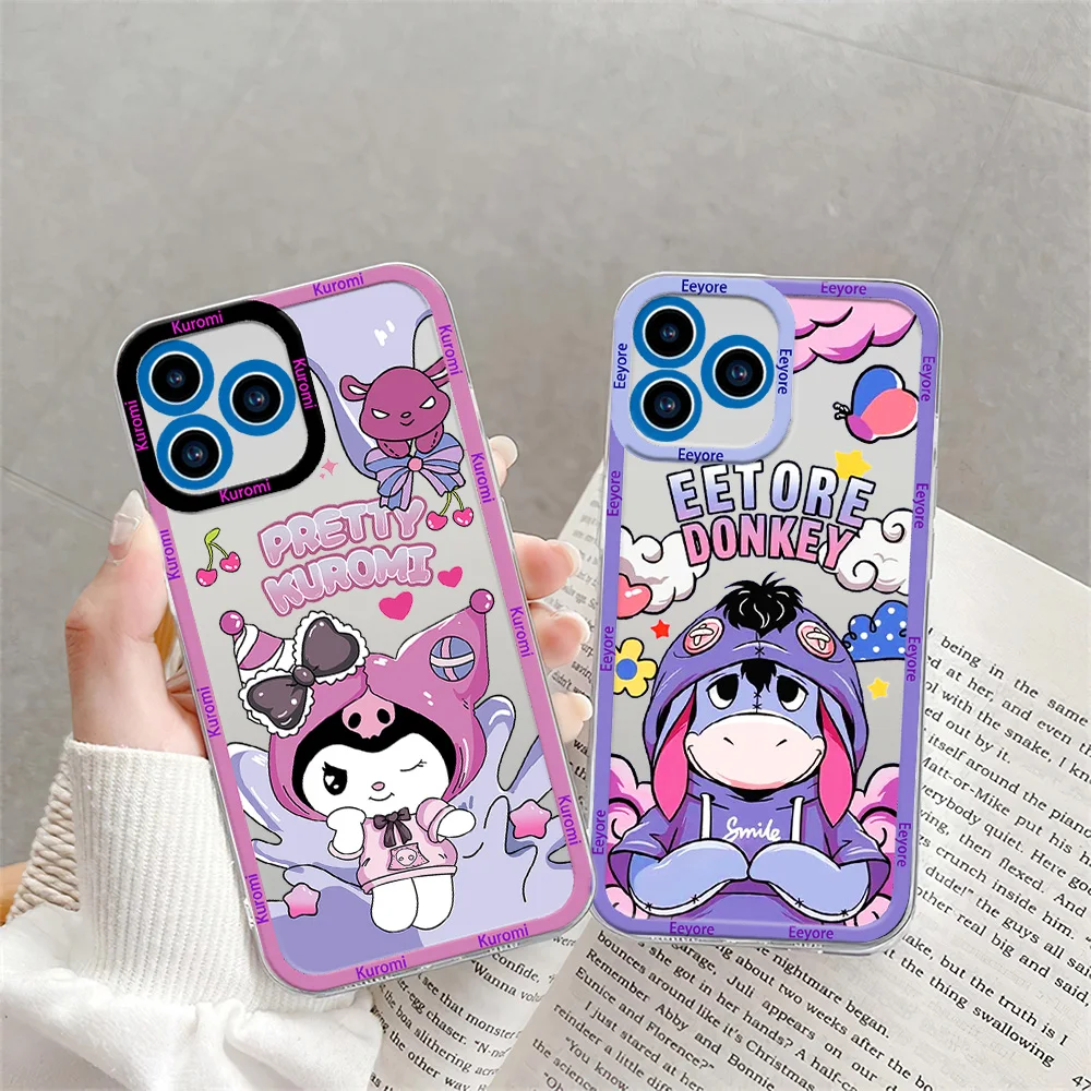 MINISO Cute Kuromi Losto Phone Case for iPhone 12 11 13 14 15 16 Max Pro Plus Transparent Bezel Shell