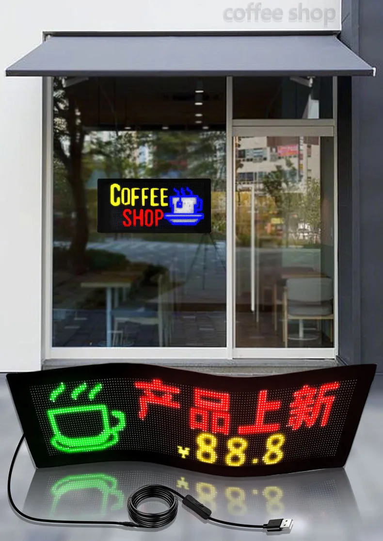 Imagem -05 - Led Screen Sign Publicidade Screen Rgb Scrolling Message Display Board Aplicativo Dobrável Soft Flexível Exibição da Janela Traseira do Carro