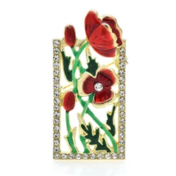 Wuli&baby Beautiful Flowers Brooches For Women Red Enamel Frame Design Plants Party Office Brooch Pin Gifts