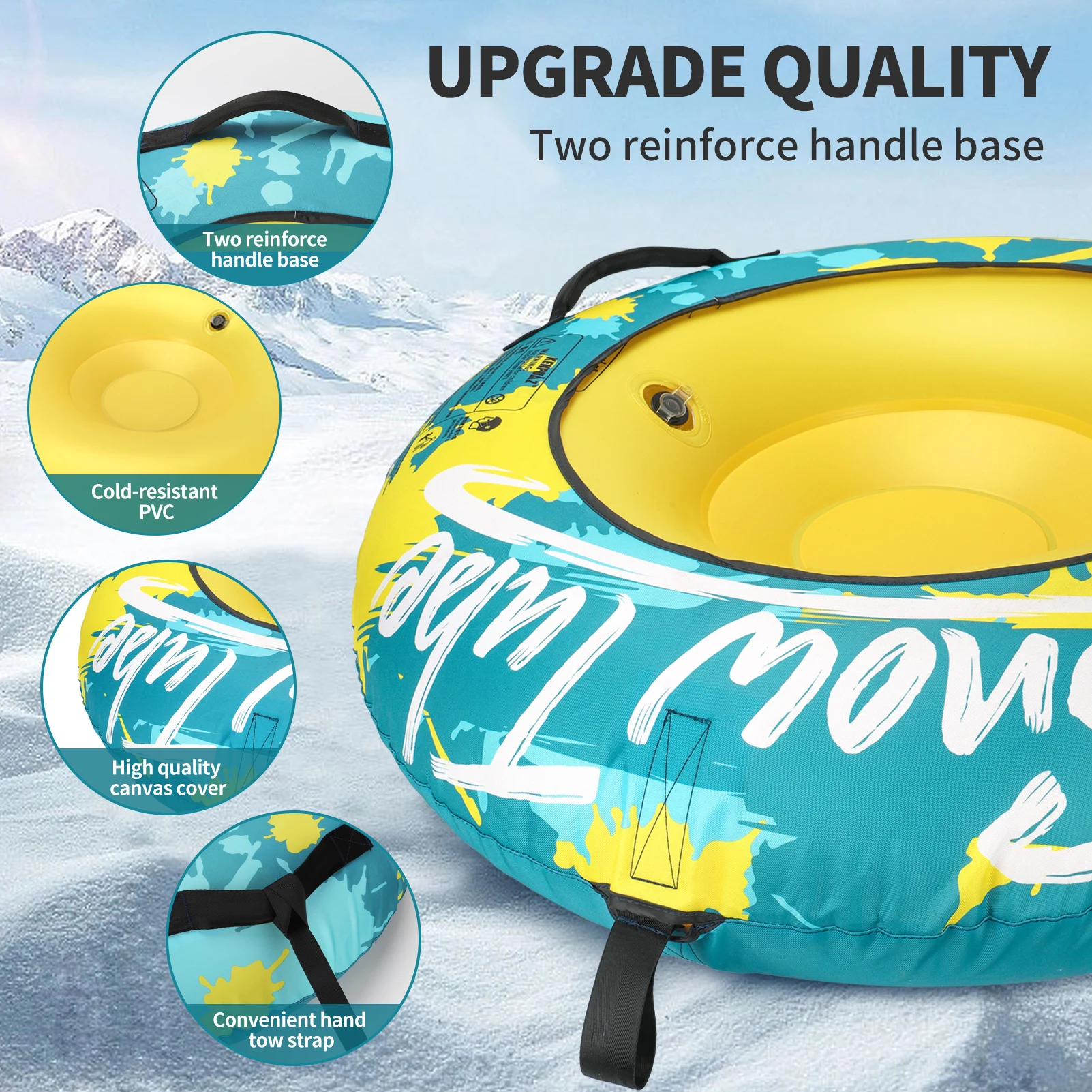 Kenpuaz الأزرق والأحمر نفخ سلامة أنبوب الثلج الدائري الشتاء مقاوم للماء رشاقته بولي كلوريد الفينيل أكسفورد غطاء من القماش مقبض القطن اللؤلؤ