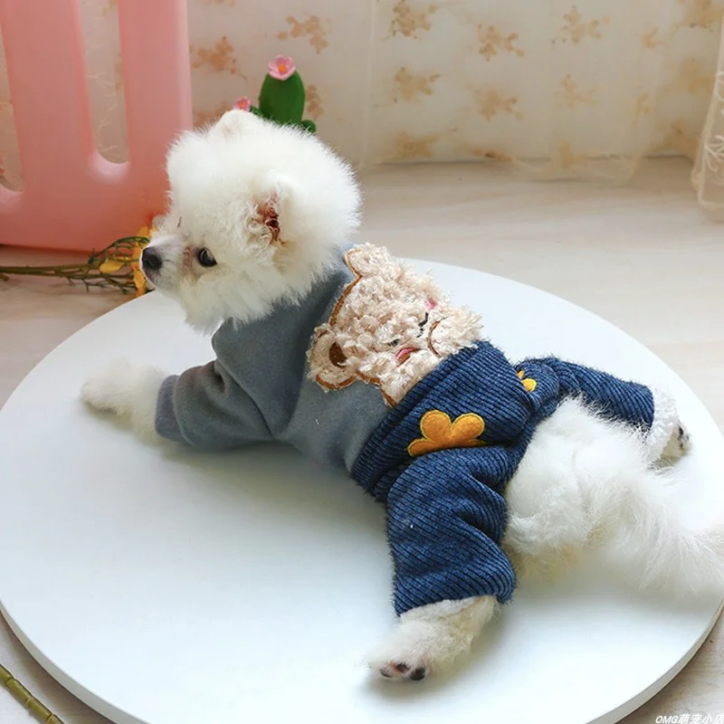 1PC pet clothes cat winter thickening powder blusher flower bear cotton padded jacket suitable for small and medium-sized dogs