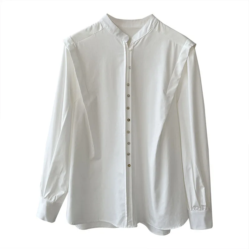 

White French style women's shirt, retro style wide turtleneck long sleeved women's top, commuting temperament 2025 new