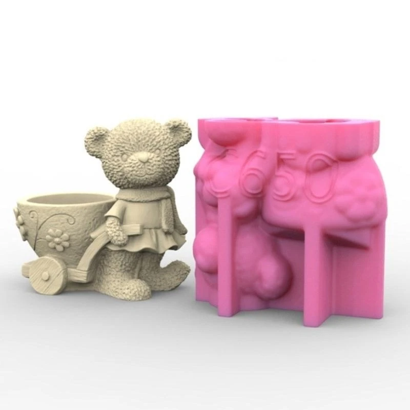 Lovely Bear Gypsum Silicone Mold DIY Concrete Flower Pots Vase Plaster view 5