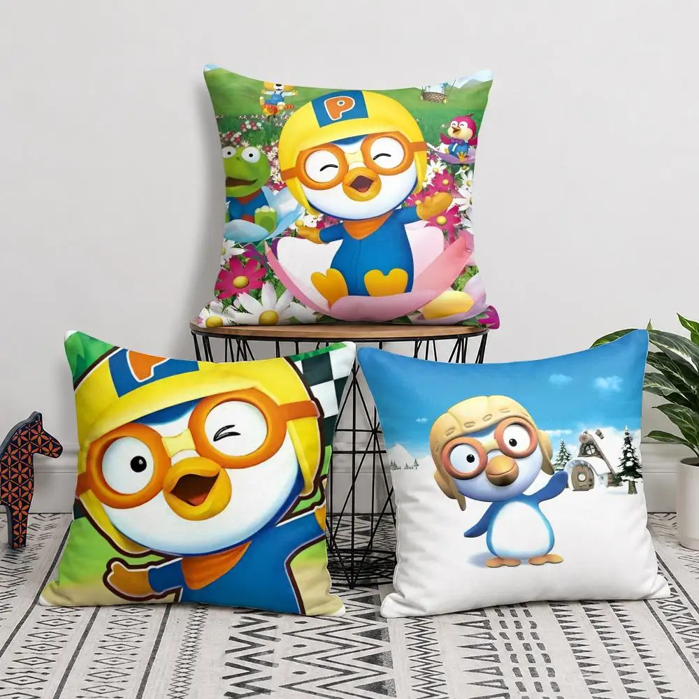 P-Pororo Cushion Cover Natural Linen Organic Fabric Double-Sided Printing Sofa Home Decor Gift Pillow Cover