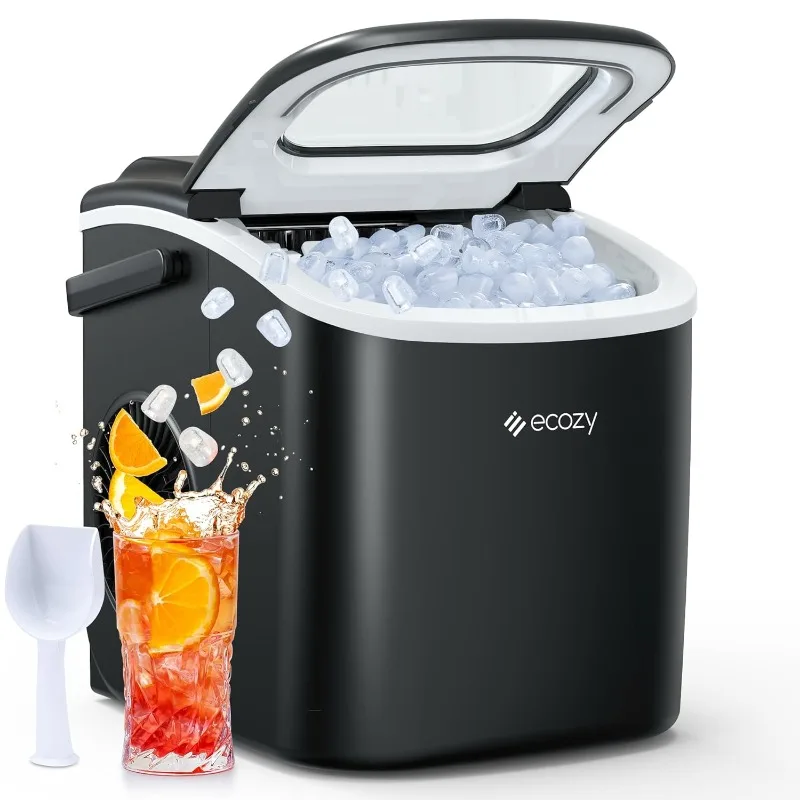 ecozy Ice Makers Countertop, Portable Ice Machine with Carry Handle, Ice in 6Mins, 26 lbs/Day, Auto-Cleaning Ice Maker