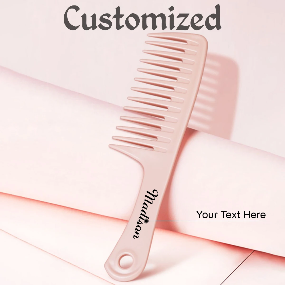 1pc Customized Hair Comb Wide Teeth Hairdressing Custom Comb Anti-static Massage Hairbrush Barber Accessories Styling Tools Pink