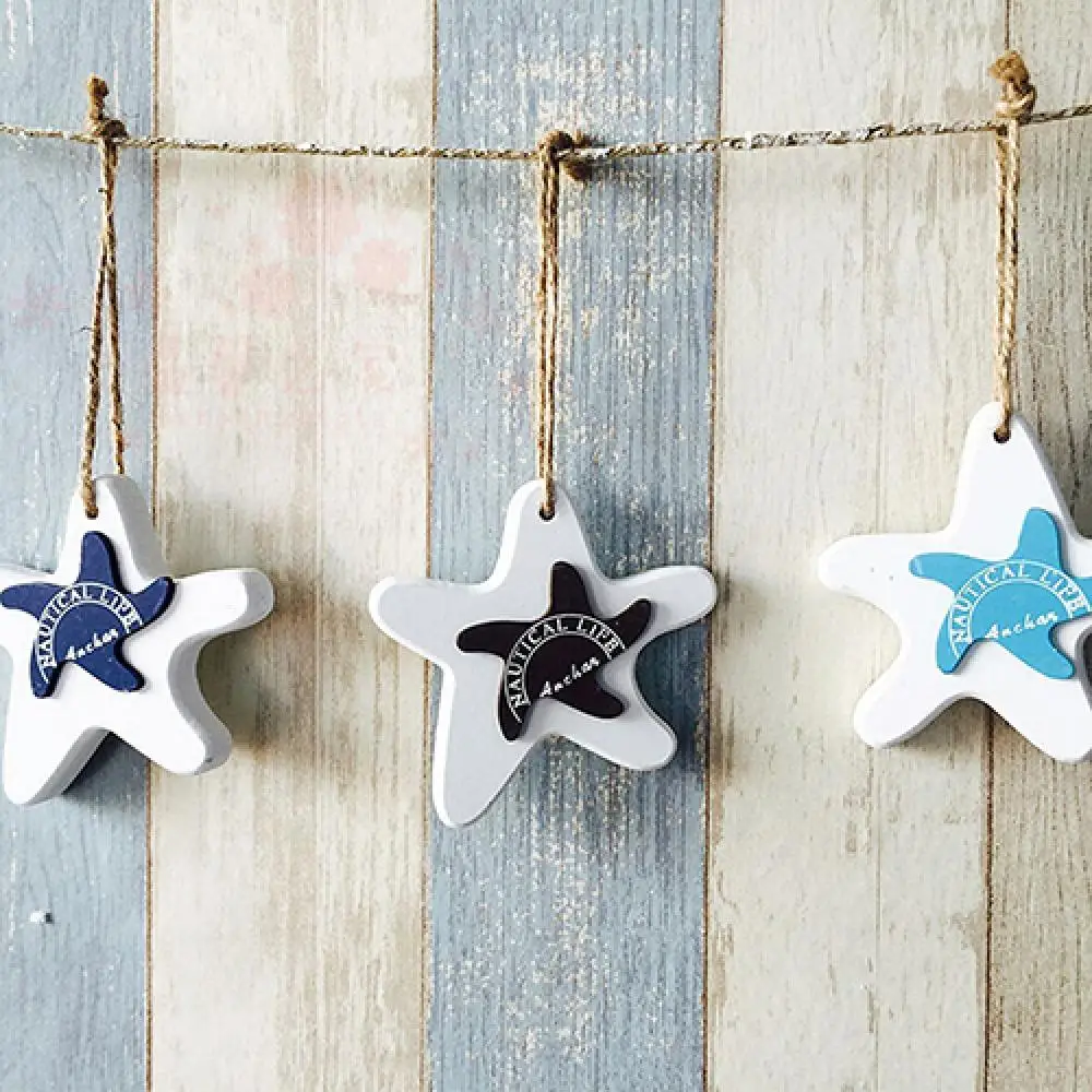 Hot Sales Mediterranean Nautical Wall Decor Hanging Craft Wooded Fish Starfish Ornament