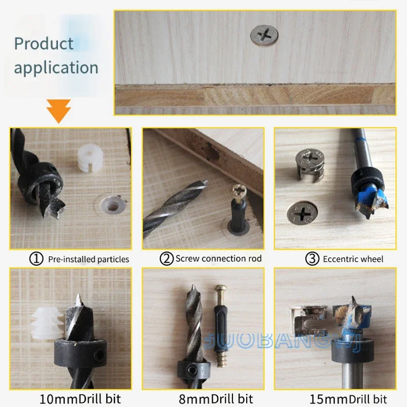 Panel Furniture Fixing Cam Lock for Wardrobe Cabinet, Eccentric Fitting with Connecting Bolt, Easy Installation & High Load