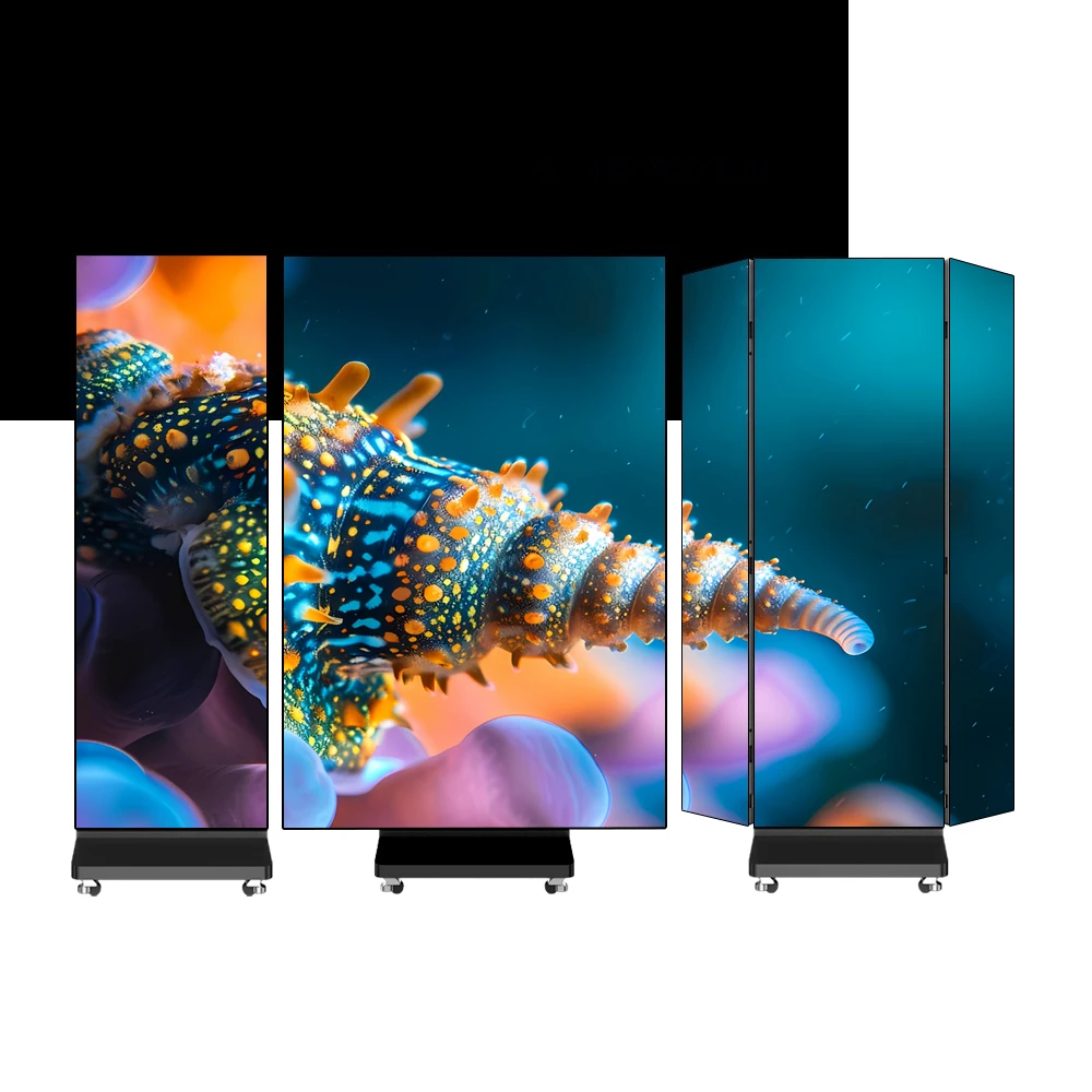 Triple Panel LED Display P2.5 P1.86 Foldable LED Poster Screen with Wheels Tri Fold Portable Digital Signage for Pop up Store