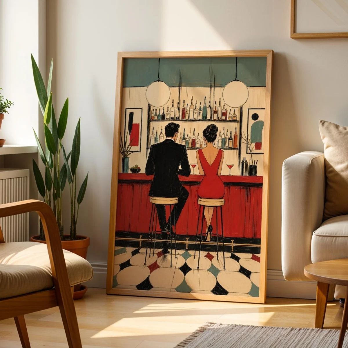 Mid-Century Bar Couple Prints Poster Retro Cocktail Aesthetics Art Prints Living Room Restaurant Bar Wall Art Home Decor Poster
