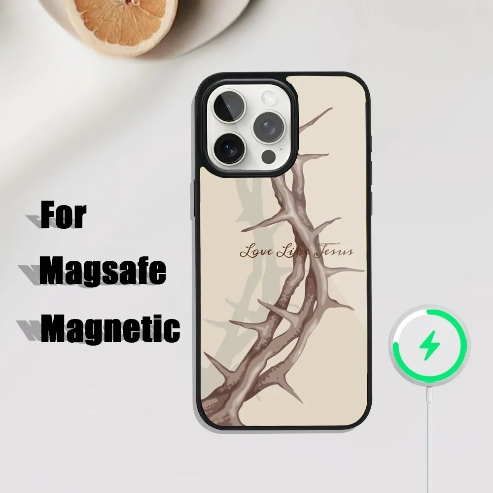 聖書の一節イエス・キリスト電話ケース iPhone 16、15、14、13、12、11、プラス、プロ、マックスミニ Magsafe 磁気ワイヤレス充電用