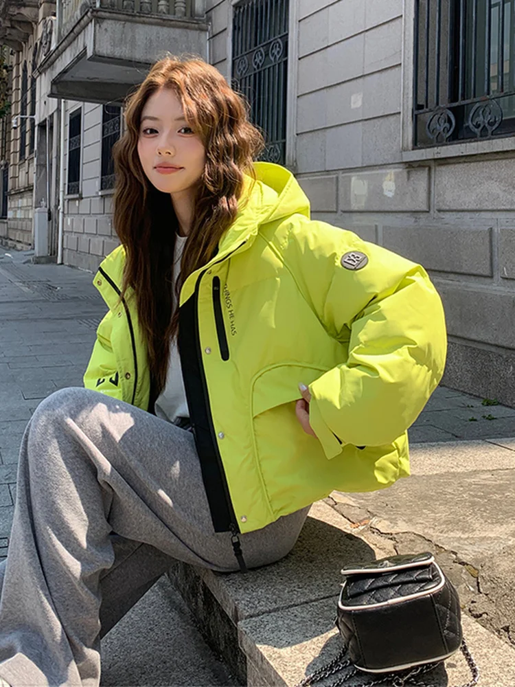 

Yellow een ort Hooded down Jaet Women's Winter Thiened Faion Korean Version Anti-aging Outerwear Commute Sle