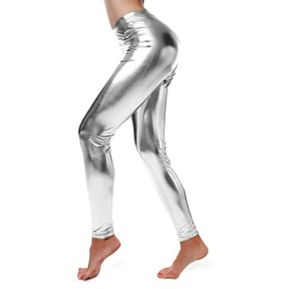 Loose Fit Pants High Waist Faux Leather Skinny Pants for Women Breathable Tummy Control Ankle Length Trousers for Club Party