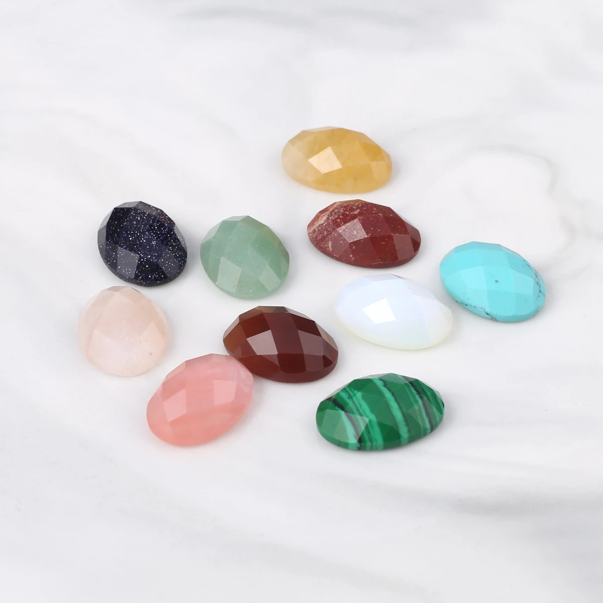 10PCS Natural Stone Oval Faceted Cabochon Interface for Making Necklace Ring Charm Jewellery Making Supplies  Accessories