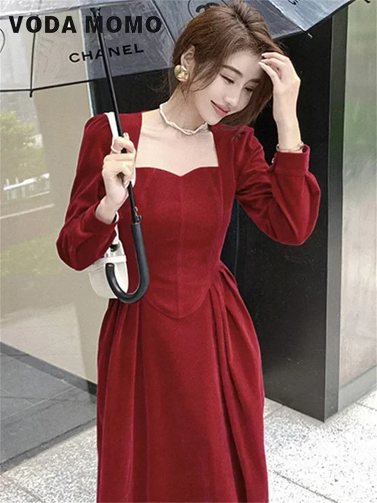 Temperament Women Show Thin High-level Feeling French Classical Party Dress French Court Vintage Velvet Dress Autumn New Elegant