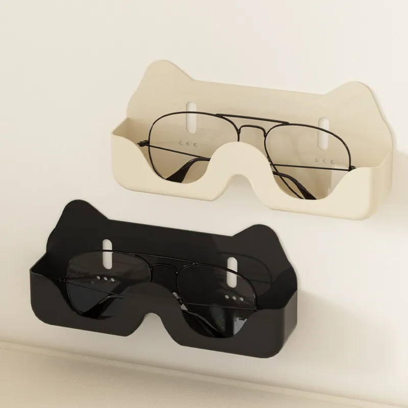 Wall Mount Glasses Holder No Drilling, Dormitory Bedside Eyeglass Storage Rack for Myopia Sunglasses, Adhesive Hanging Organizer