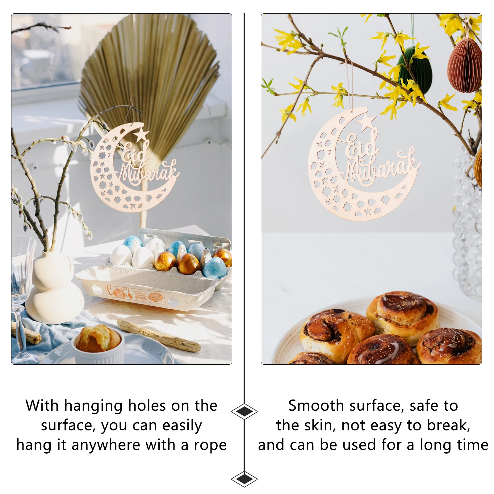 

6pcs Creative Eid Festival Pendants Wooden Hanging Adornments Home Garden Decorative Craftwork Lesser Bairam Hanging Supplies
