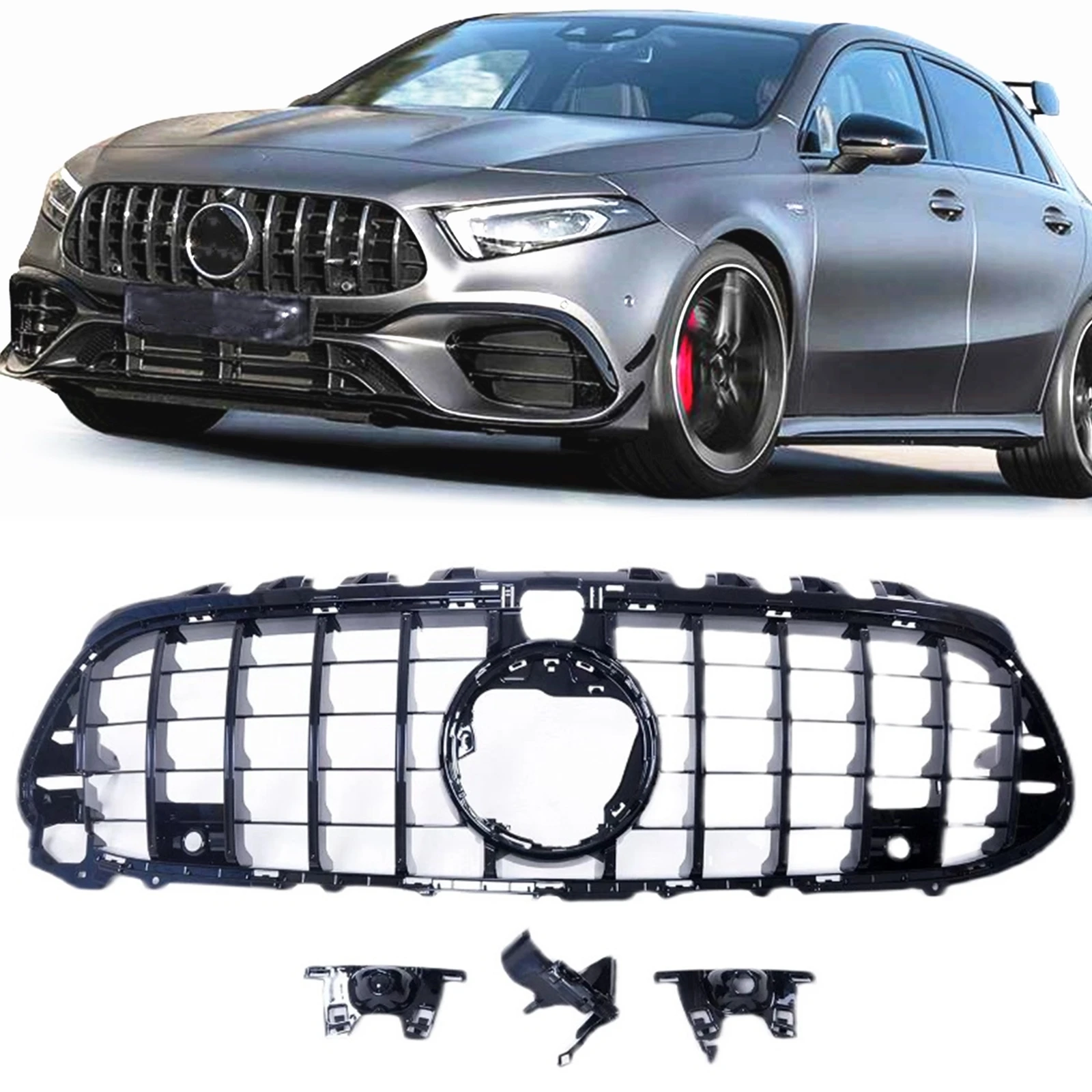 

Передний черный гриль для Mercedes Benz W118 W177 CLA45 A45 AMG 2019-2021 Hatchback GT Syle, верхний бампер для автомобиля